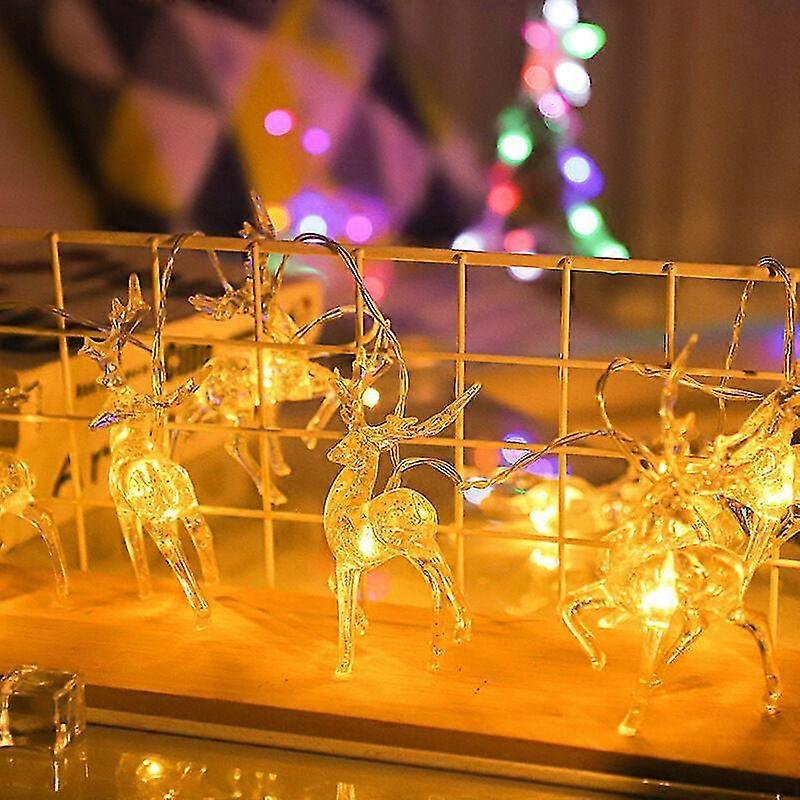 Christmas String Lights, Battery Powered Warm White Led Reindeer String Lights Christmas Decoration, 10 Led String Lights