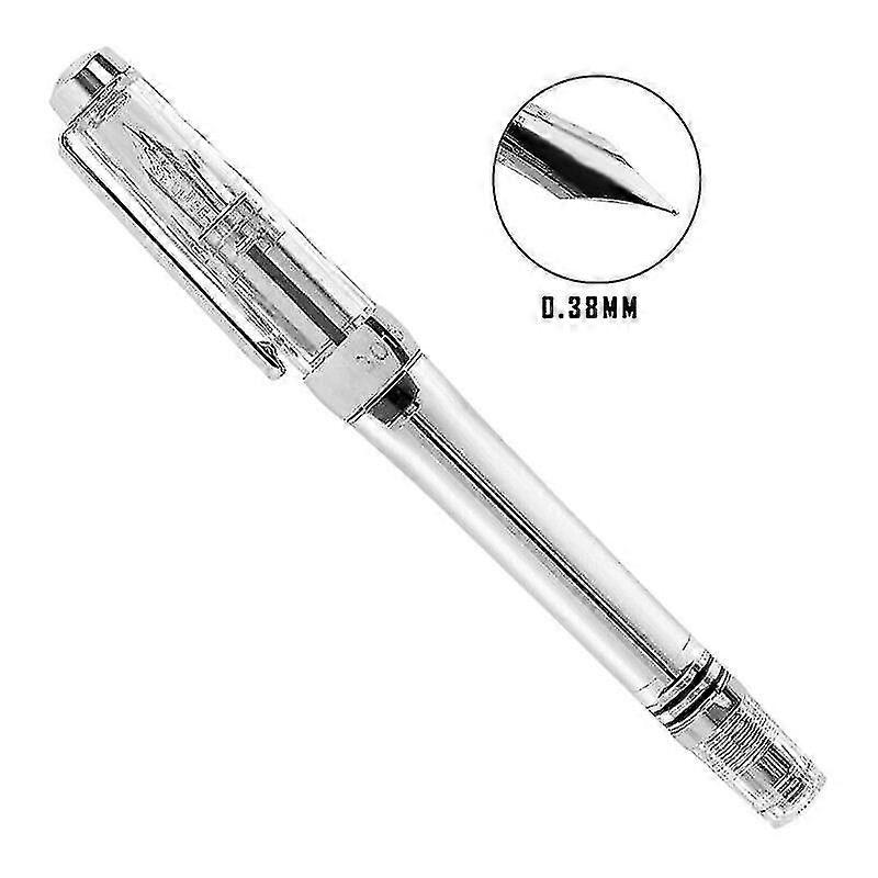 Transparent Piston Fountain Pen Clear Ink Pen Ef F Nib Extra Fine Large Capacity Writing Eig88