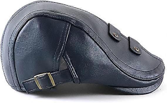 BlueMen's Flat Cap Hat Adjustable Flat Beret PU Leather 56-60cm