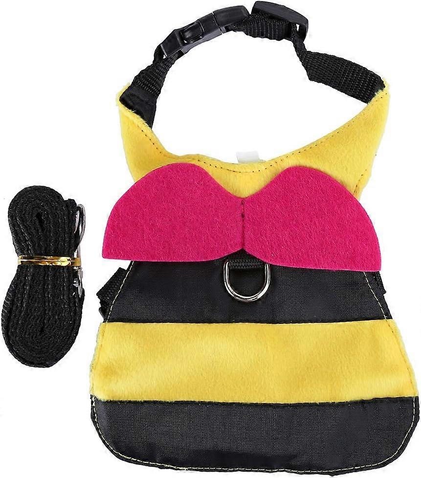 Soft Adjustable Rabbit Harness, Cartoon Bee Shape Pet Cat Hamster Rabbit Bunny Harness with Pulling Rope(M)