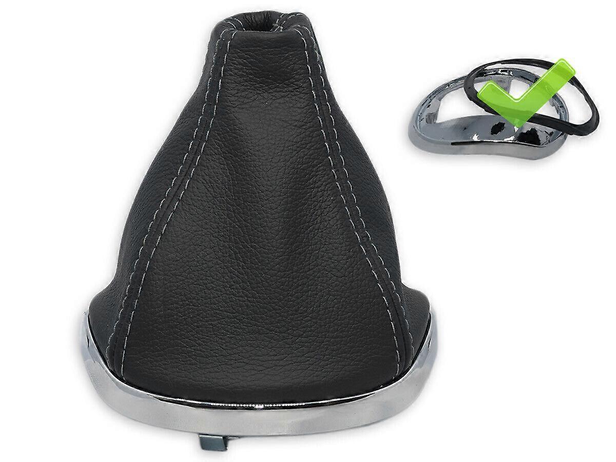FOR LANCIA YPSILON LEATHER SHIFT LEVER CASE GREY THREAD CHROME FRAME