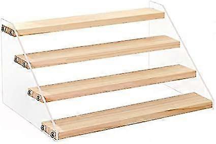 4-Step Clear Acrylic & Wood Display Stand for Figures, Jewelry, and Perfumes