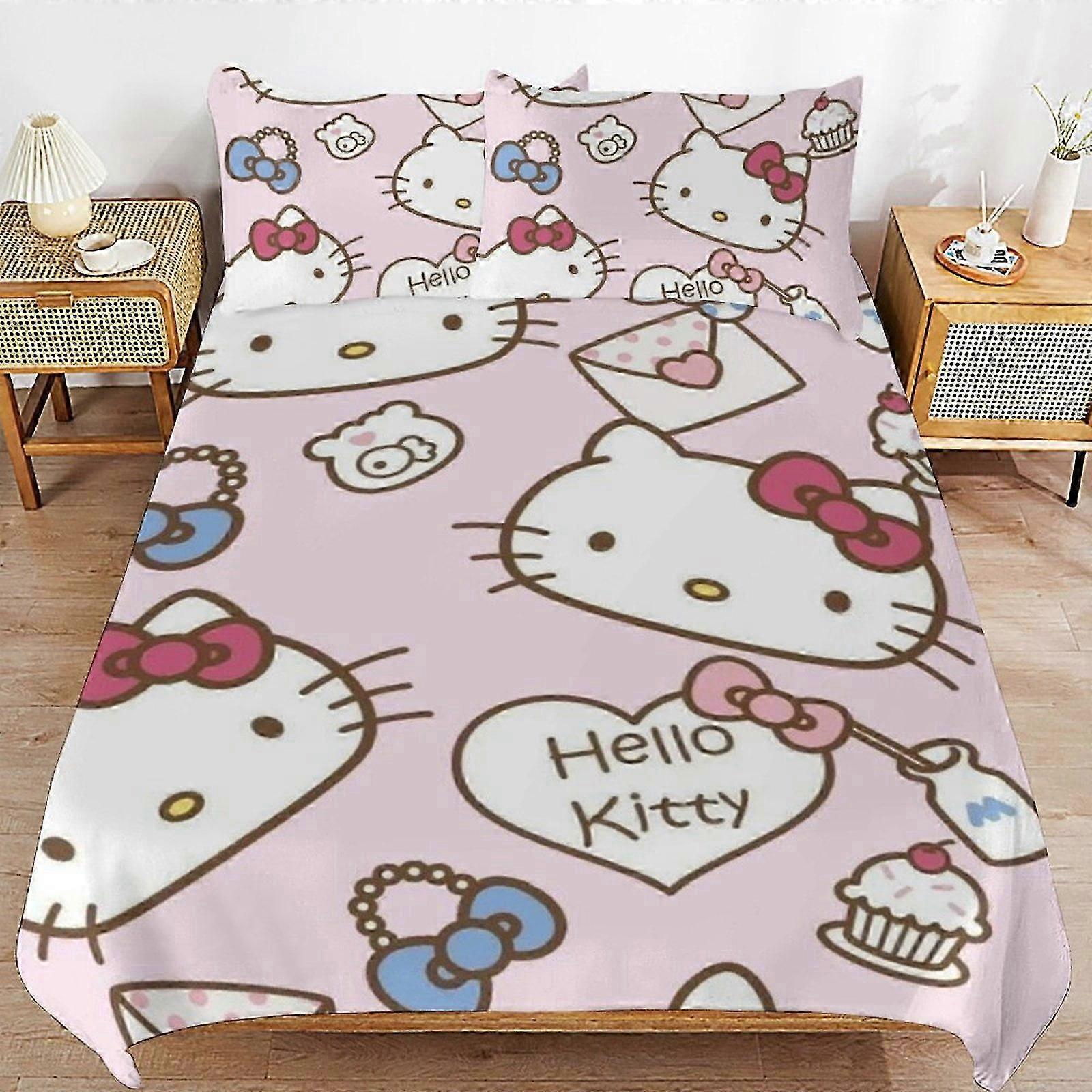 Conjunto de Cama Hello Kitty Conjunto de Capa de Edredom, Conjunto de Cama Peça Conjunto de Capa de Edredom Decorativo (Capa de Edredom + Fronhas)
