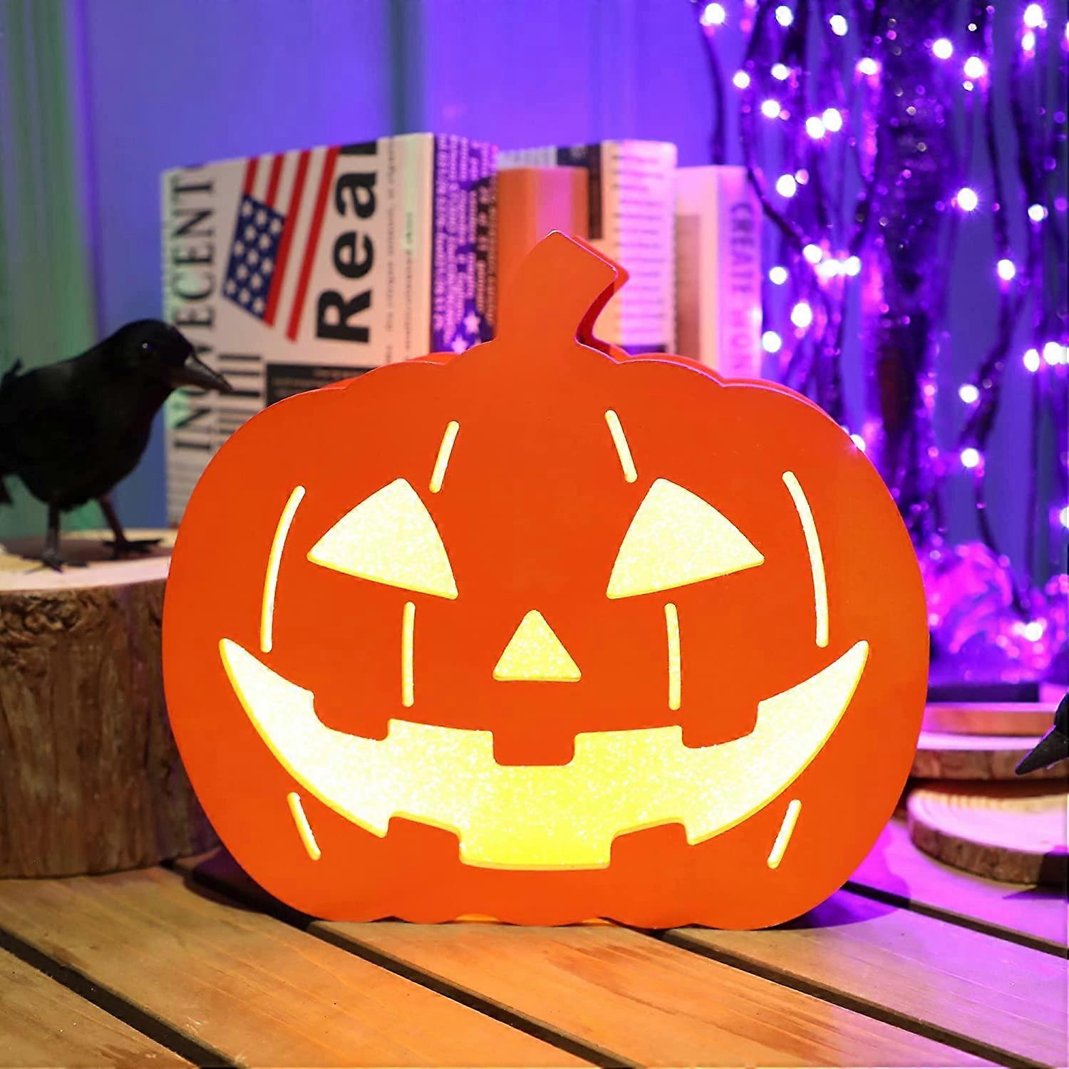 Halloweeen Decorations Lighted Pumpkin Shadow Box, Double-Sided Jack-o-Lantern, Tabletop Dcor