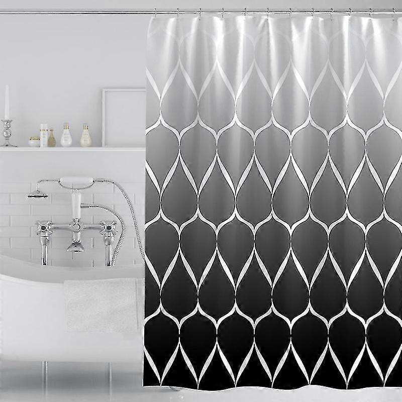 Shower Curtain 180 x 180 cm, Waterproof and Mildew Resistant Polyester, Wavy Pattern, Black and White with Gradient Colors