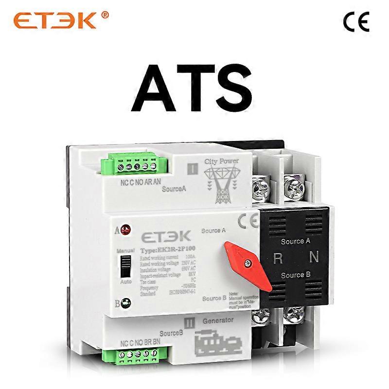 ETEK Dual Power Automatic Transfer Switch 2P 4P Din Rail ATS Uninterruptible Power Supply For Solar And Inverter EK2R