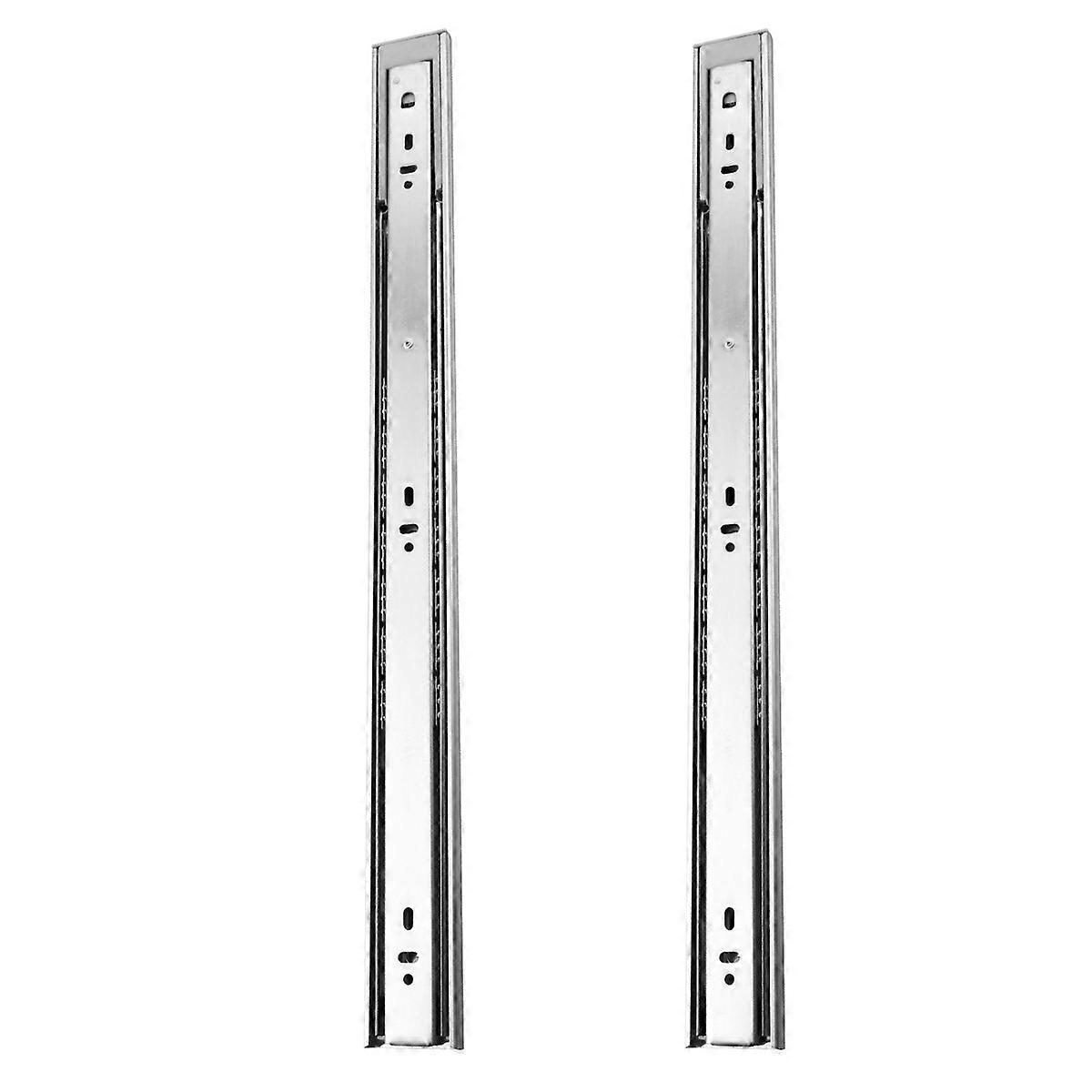 2 Pcs 3 Section Self-lock Drawer Slides 18 Inches 450mm Mute Sliding Drawer  Rails Double Springs Drawer Track for Cabinet Desk(Silver)