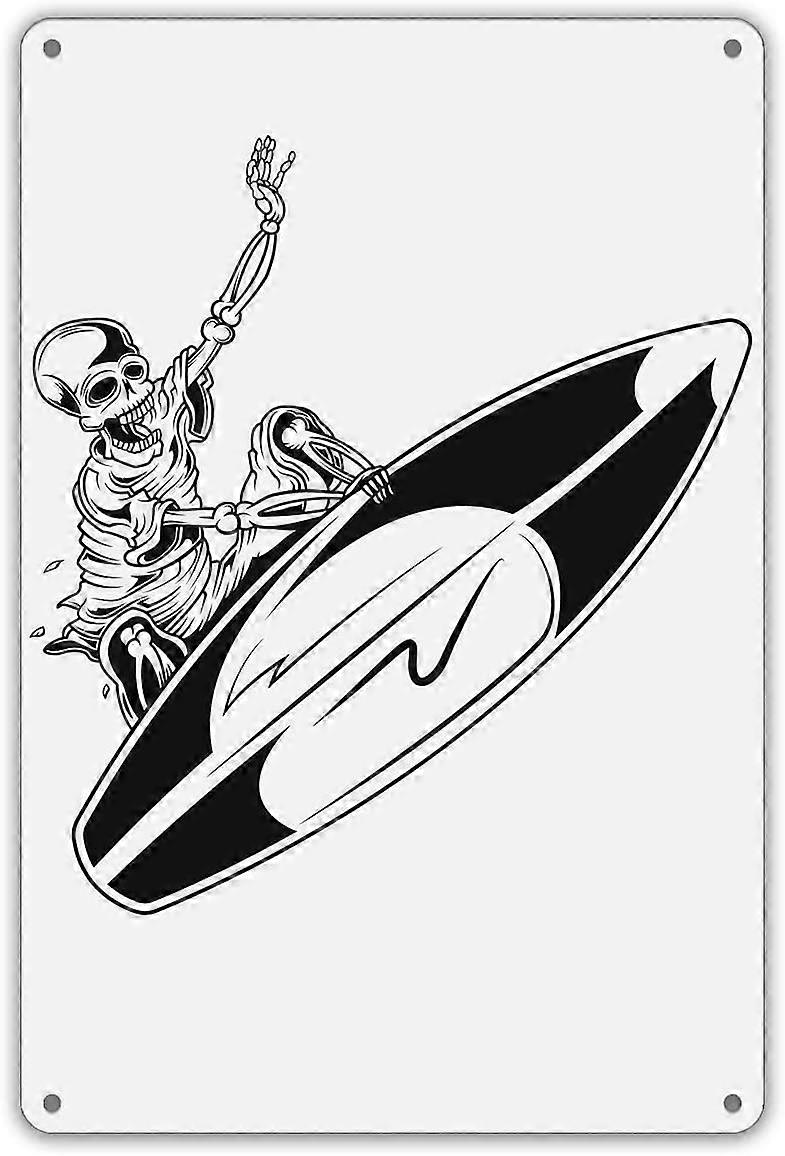 面白いスカルとサーフボードメタルブリキサイン壁の装飾サーフスケルトンアートサイン家の装飾ギフト