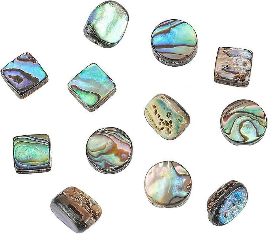 3 Styles Abalone Shell Beads 12 Pcs Natural Abalone Flat Round Beads with Holes Irregular Colorful Paua Stone Shell Beads 0.5mm-1mm for DIY Crafting F