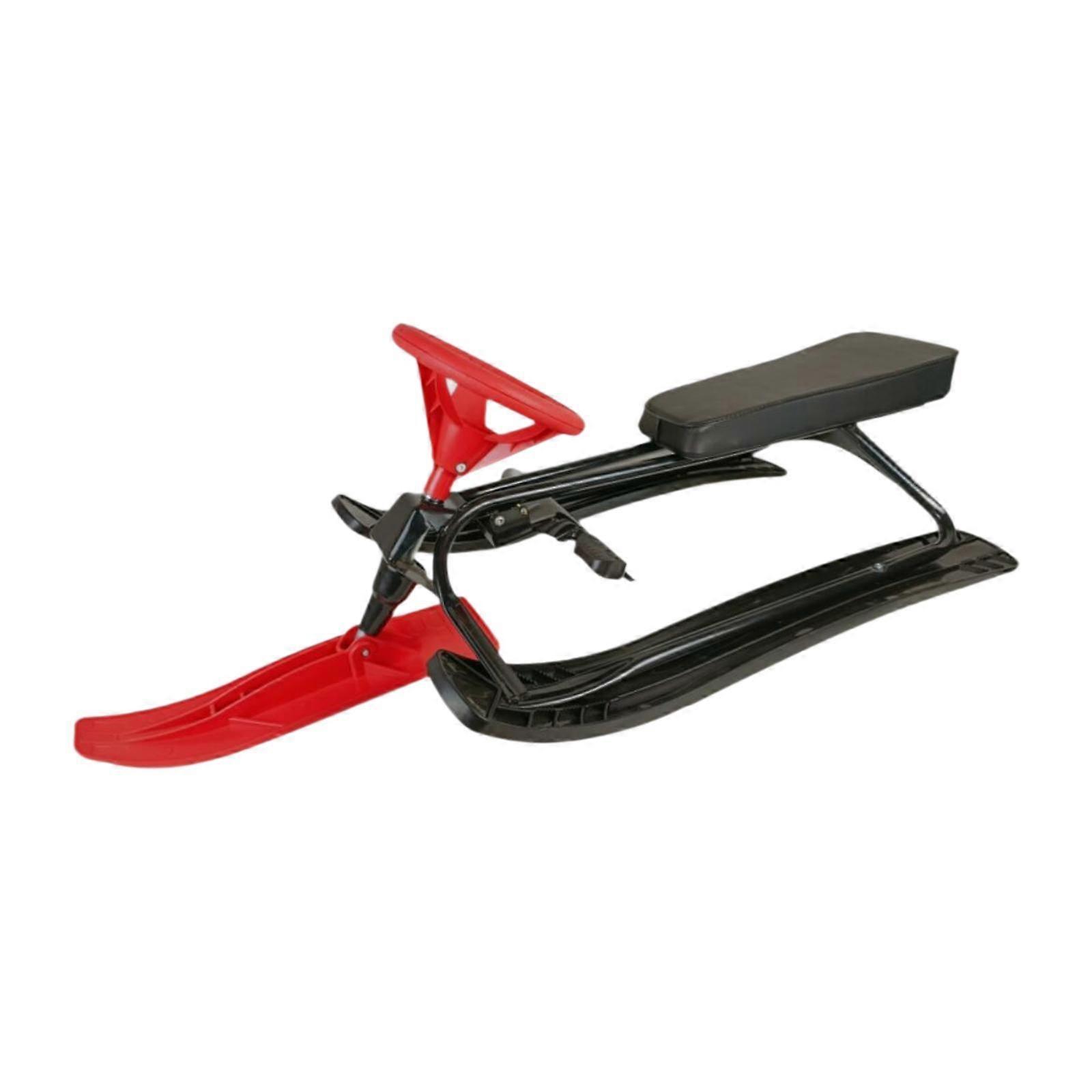 Schneeschlitten mit Lenkradbremse Geschenk Skischlitten Slider für Kinder Erwachsene Rot