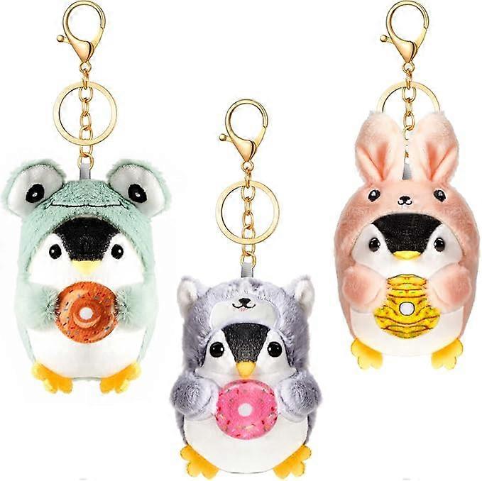 SBSG 3 Pcs Stuffed Penguin Keychain Cute Plush Keychain Frog Bunny Dog Cosplay Costume Stuffed Animal Keychain Penguin Plush Pendant for Backpack Deco