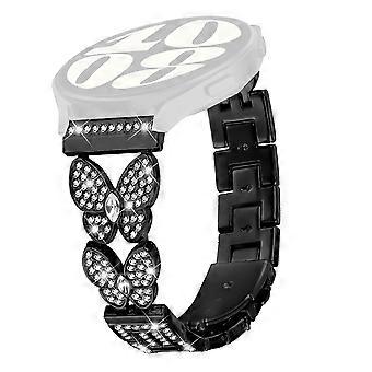 For Huawei Watch GT Runner Band Butterfly Rhinestones Decor Alloy Metal Watch Strap - Black