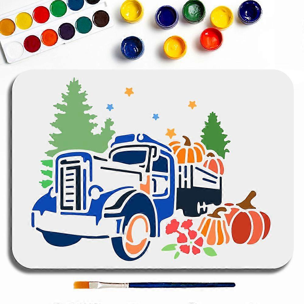 1Set US 1Pc PET Hollow Out Drawing Painting Stencils for DIY Scrapbook Photo Album with 1Pc Art Paint Brushes Truck 210x297mm
