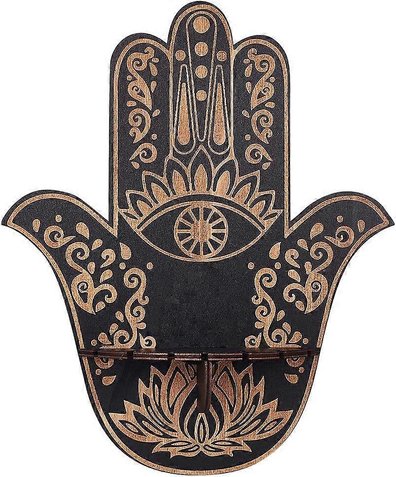 Hamsa Crystal Display Shelf Evil Eye Wooden Wall Decor Crystal Holder Shelves Eye of Horus Wall Mounted Floating Shelf Stand for Witch Stuff Altar Sup