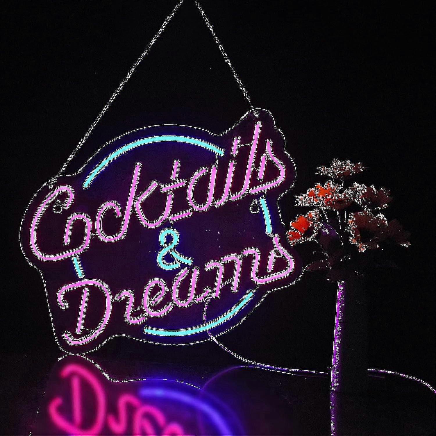 2024 كوكتيلات وأحلام نيون تسجيل لديكور الجدار علامات النيون مع مفتاح عكس الضوء أدى علامات النيون غرفة نوم البيرة بار ضوء النيون تسجيل فندق نادي الحفلات