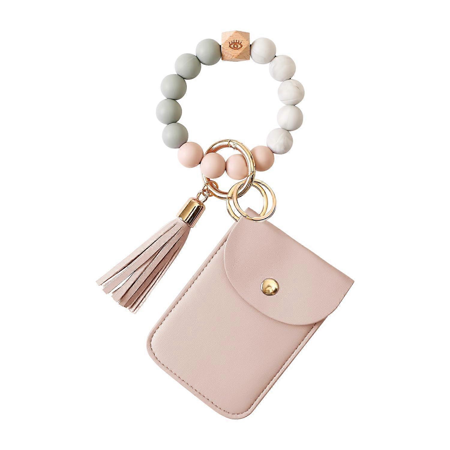 Silicone beaded wristlet keychain for wallet
