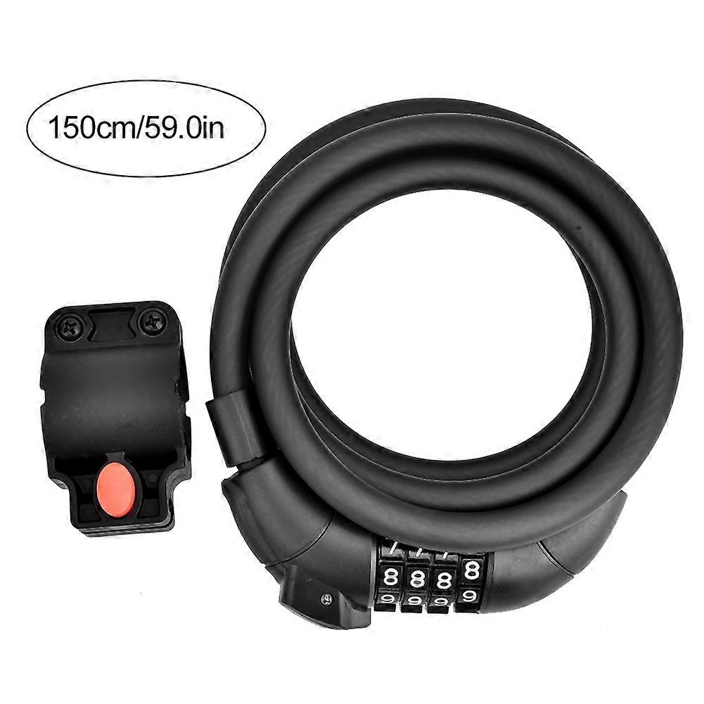 Bicycle 4-Digit Code Combination Anti theft Lock Spiral Steel Cable with LED Light(1.5m)