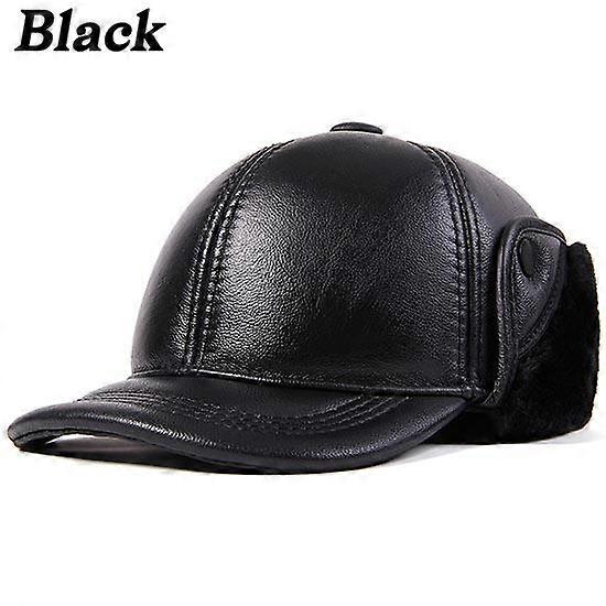 L-2XL High Quality Genuine Leather Hats Winter First Layer Cowhide Warm Earmuffs Bomber Caps Plus Velvet Thicken Man Bone Caps Dad Hat