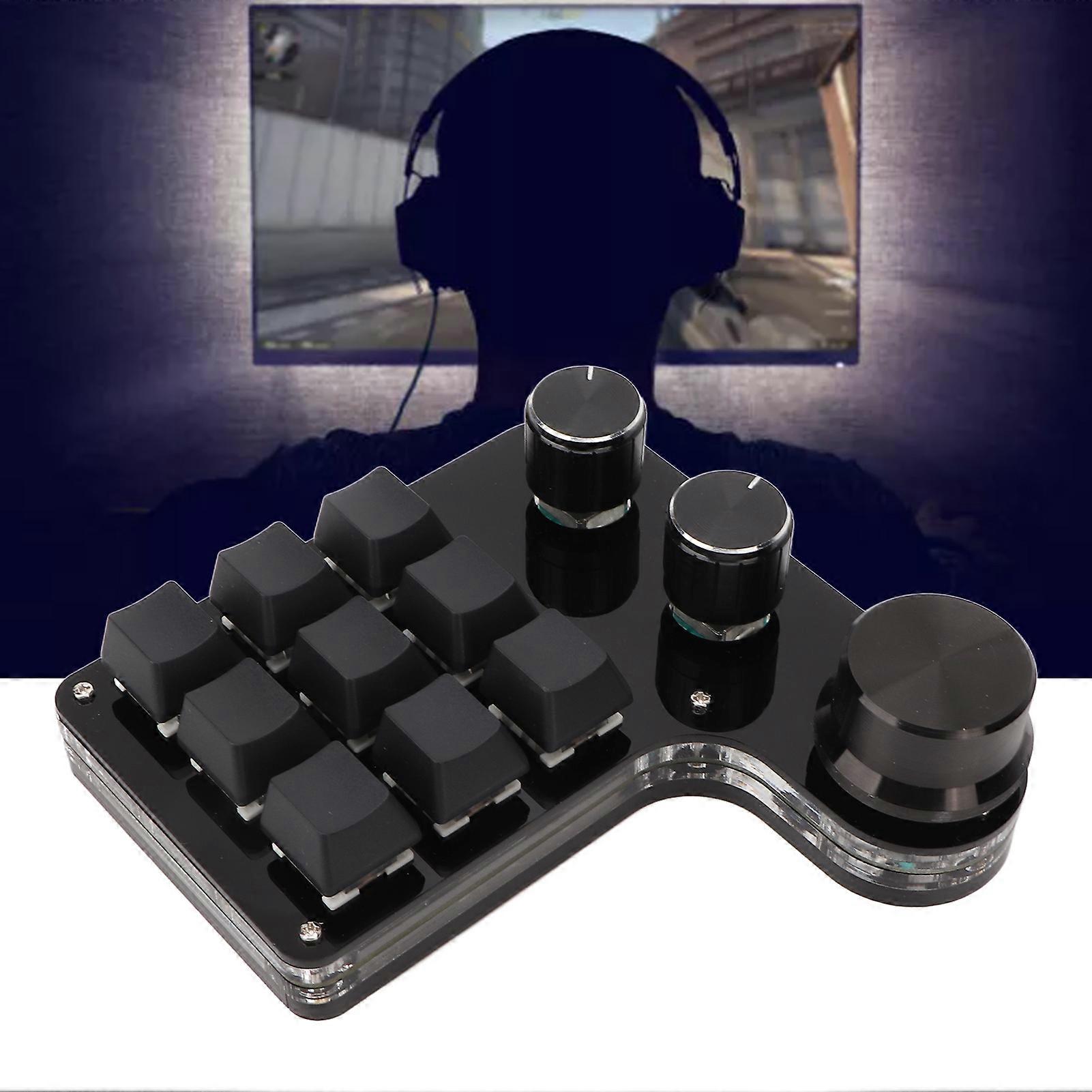 Mini Keypad 9 Keys 3 Knobs RGB Backlit Blue Switch Plug and Play Programmable Keypad for Gaming Office Media 