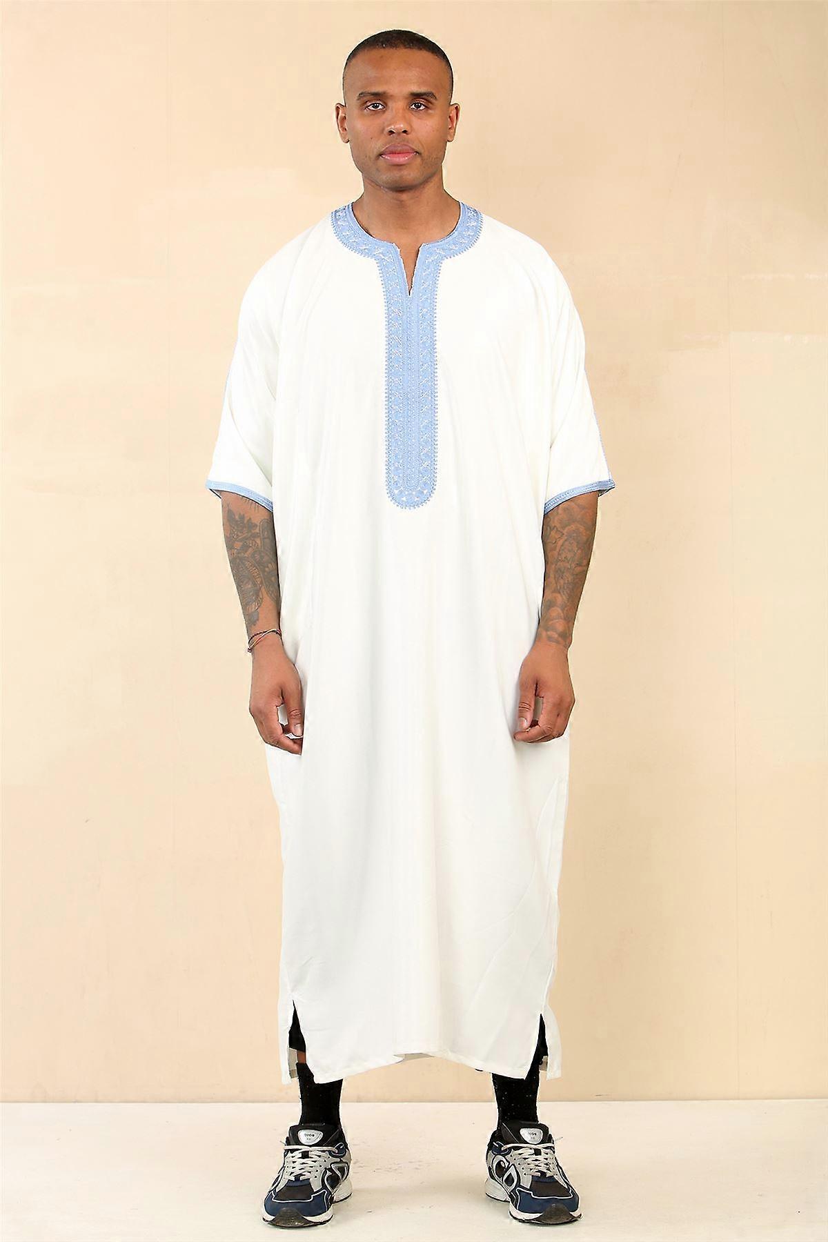 Men's White Moroccan Thobe Djellaba Jubba Robe Eid