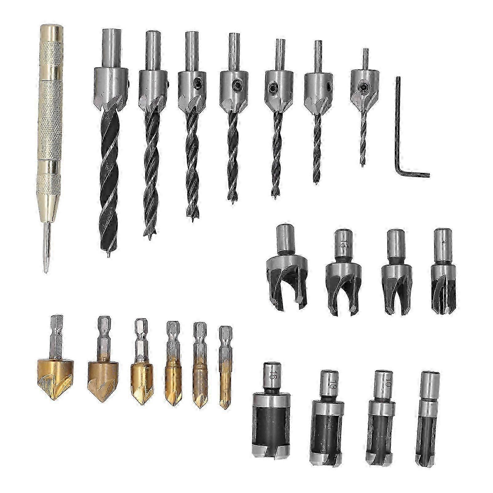 23 Pcs Woodworking Chamfer Drilling Tool High Speed Steel Wear Resistant Countersink Drill Bit Set for Machining