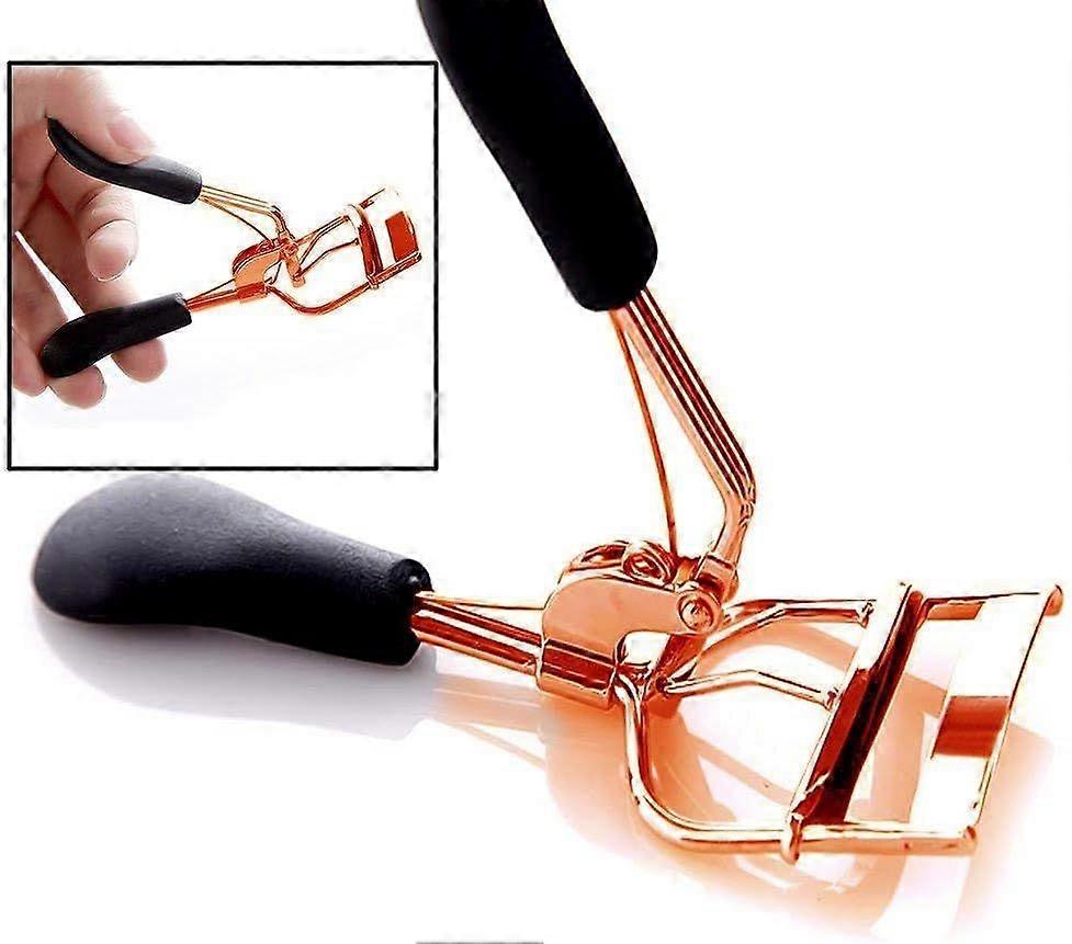 Eyelash curler with rose gold replacement pads, no need to pinch or pull, curl your lashes and lash line in seconds