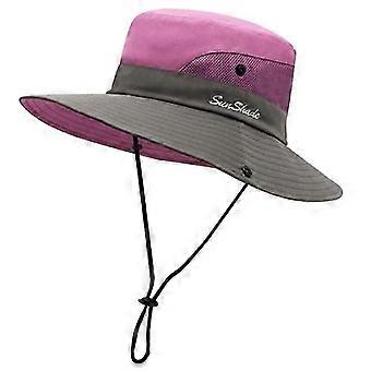 Sun Hat, Barrel-Shaped Wide Brim, Summer Beach, With Breathable Mesh and Uv Protection Upf 50+, Cap Circumference 22 Inches -23 Inches (Pink)