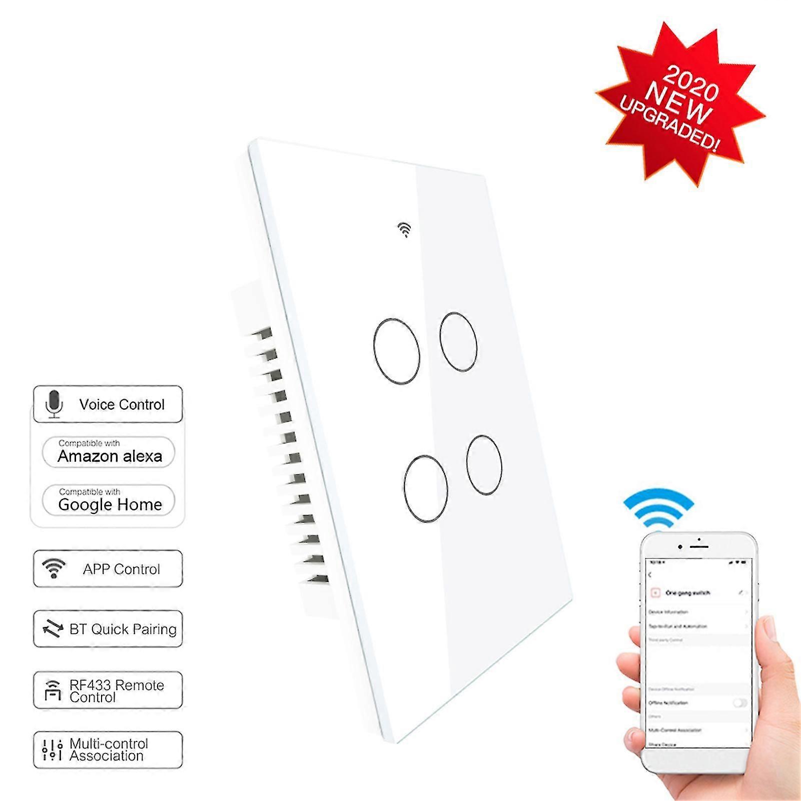 Mise à niveau 4 Gang Wi-fi Smart Touch Switch App Control Contrôle vocal