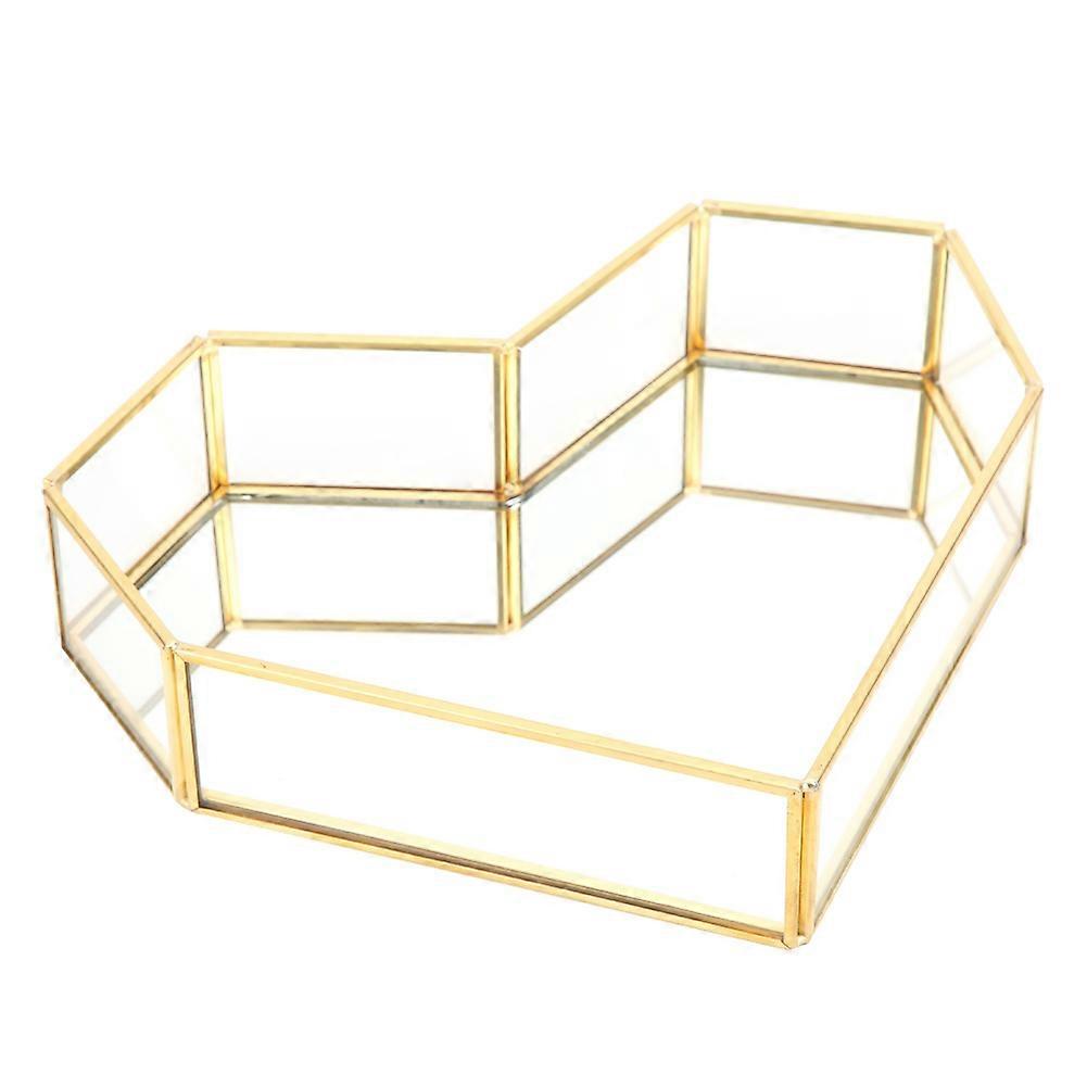 Heart Shape Mirror Surface Geometric Glass Planter Tray for Cosmetics and Desserts, Decorative Storage, 12 Inch