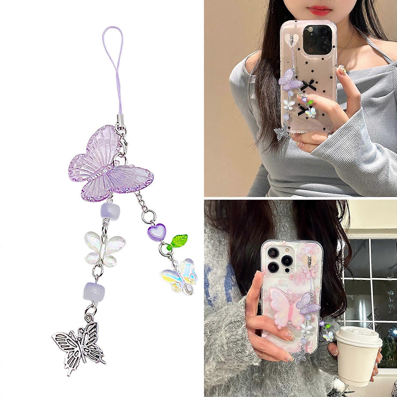 Elegant Phone Pendant Keychain Beaded Bowknot Keyring Decorative Straps Accessory for Wallet Bag Keychain Case