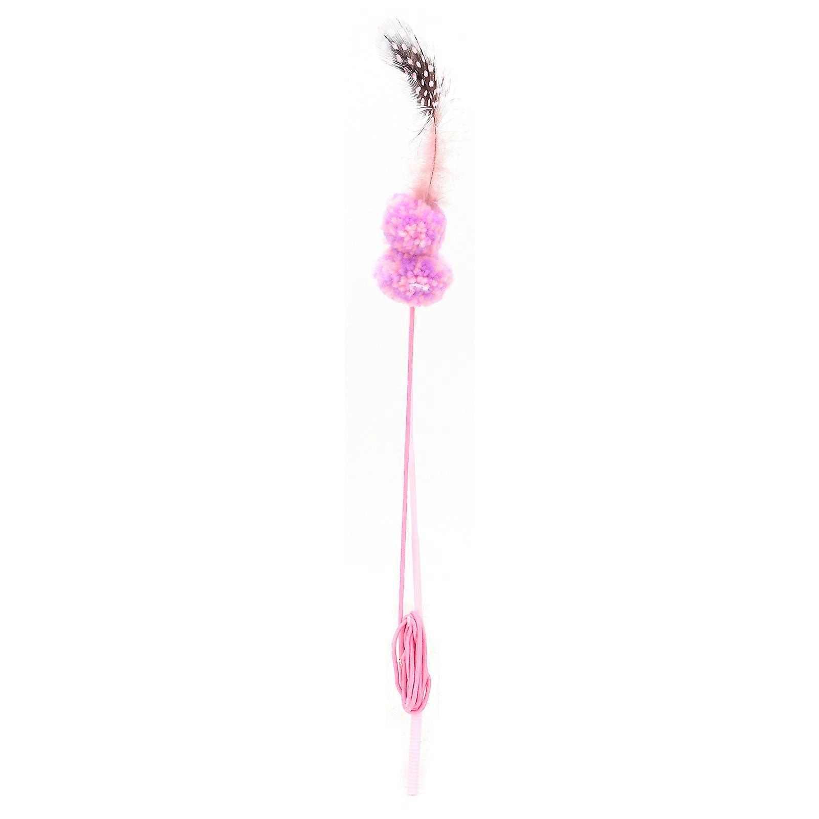 Funny Cat Stick Pompom Elastic Training Interactive Plastic Cat Wand Toy with FeatherPurple