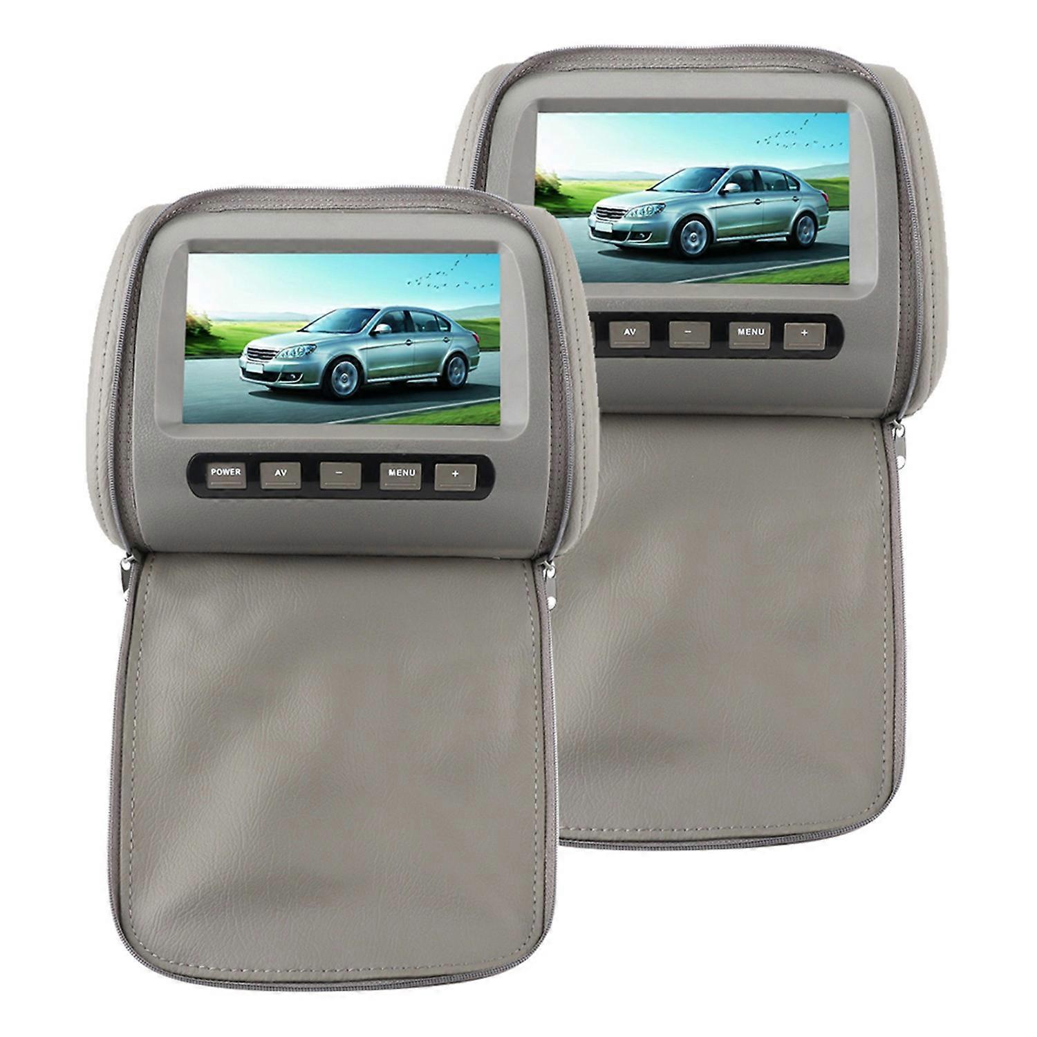 2pcs 7 in HD Car Headrest LCD Video Player with Zipper Closure Cover Remote Control MP5 Display Gray