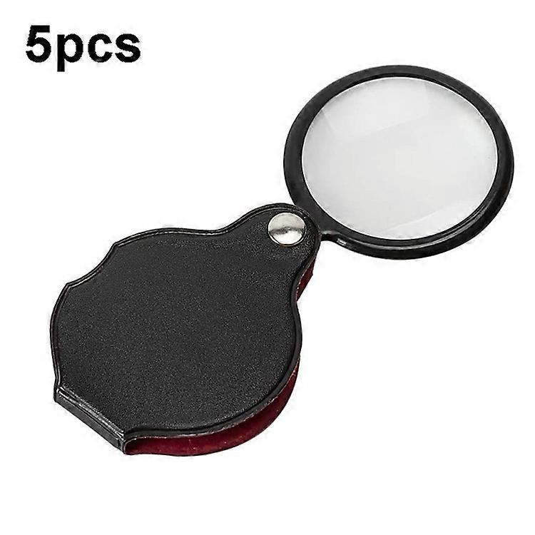 5pcs 50mm 8X Mini Leather Folding Magnifier Leather Folding 8X