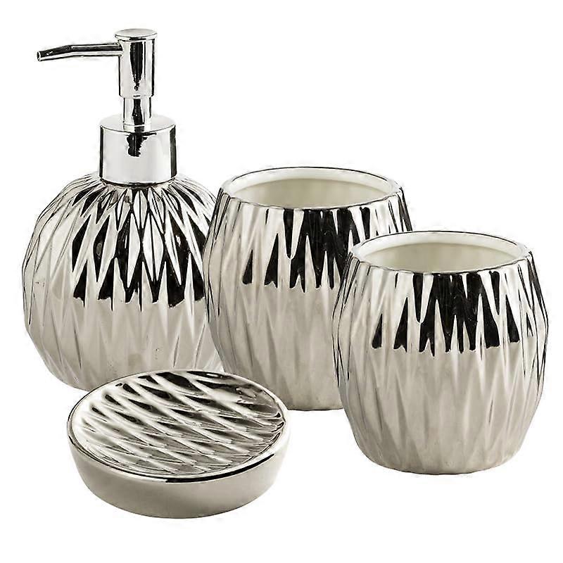Four-Piece Set Ceramics Bathroom Set for Home Decor in Silver