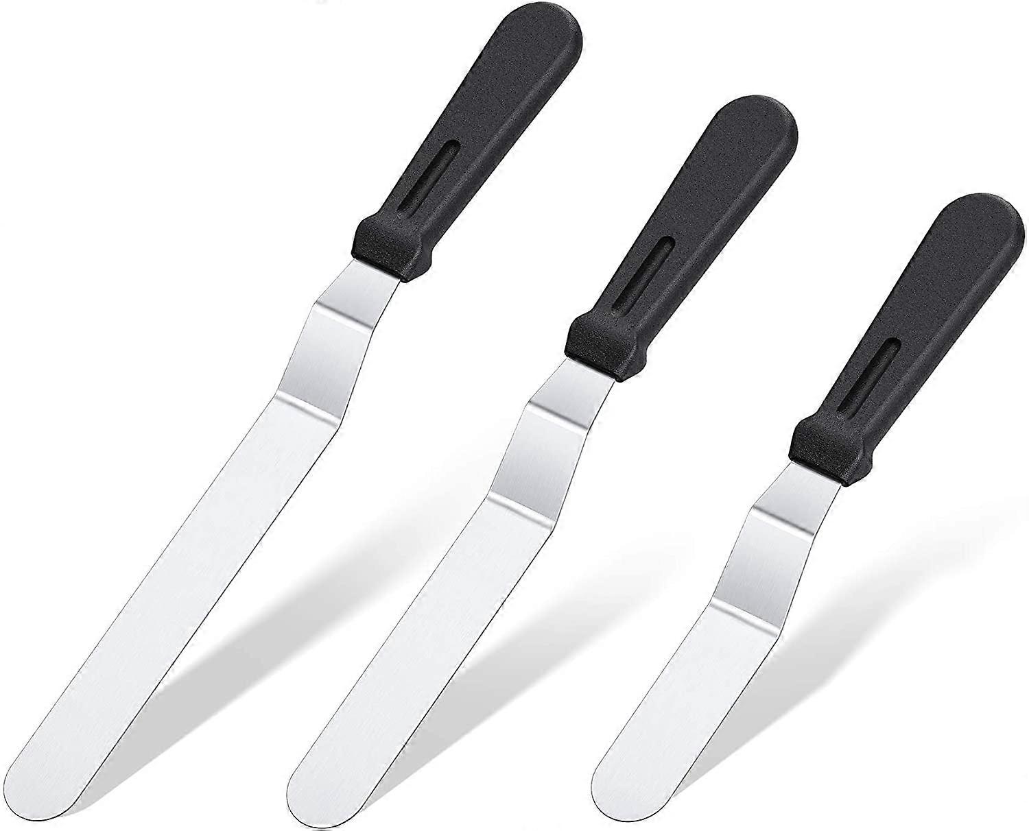 Icing Scrapers with 6", 8", 10" Blades, 18/0 Stainless Steel with PP Plastic Handle Beveled Cake Decorating Icing Scrapers 3 Piece Set