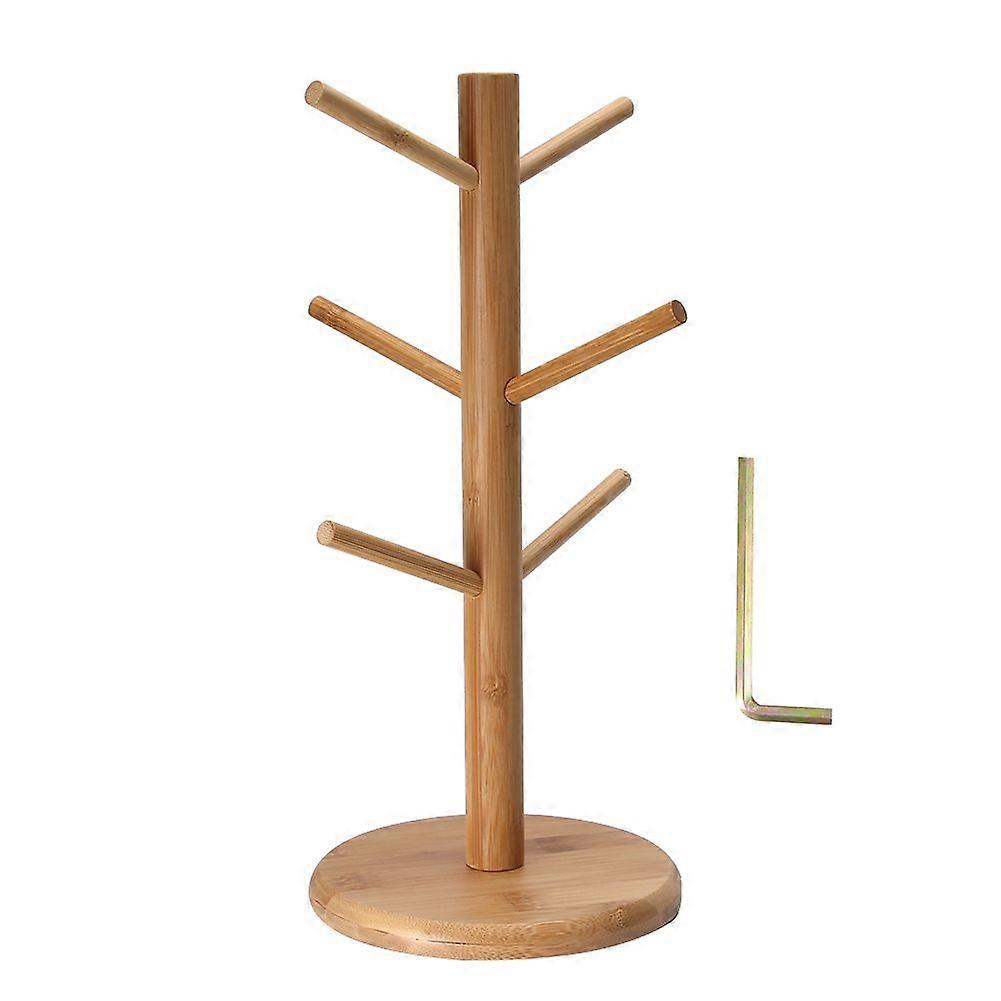 Bamboo Mug Rack Tree Storage Rack 6 Hooks Removable Tea Cup Holder Organizer,Drain Storage Rack