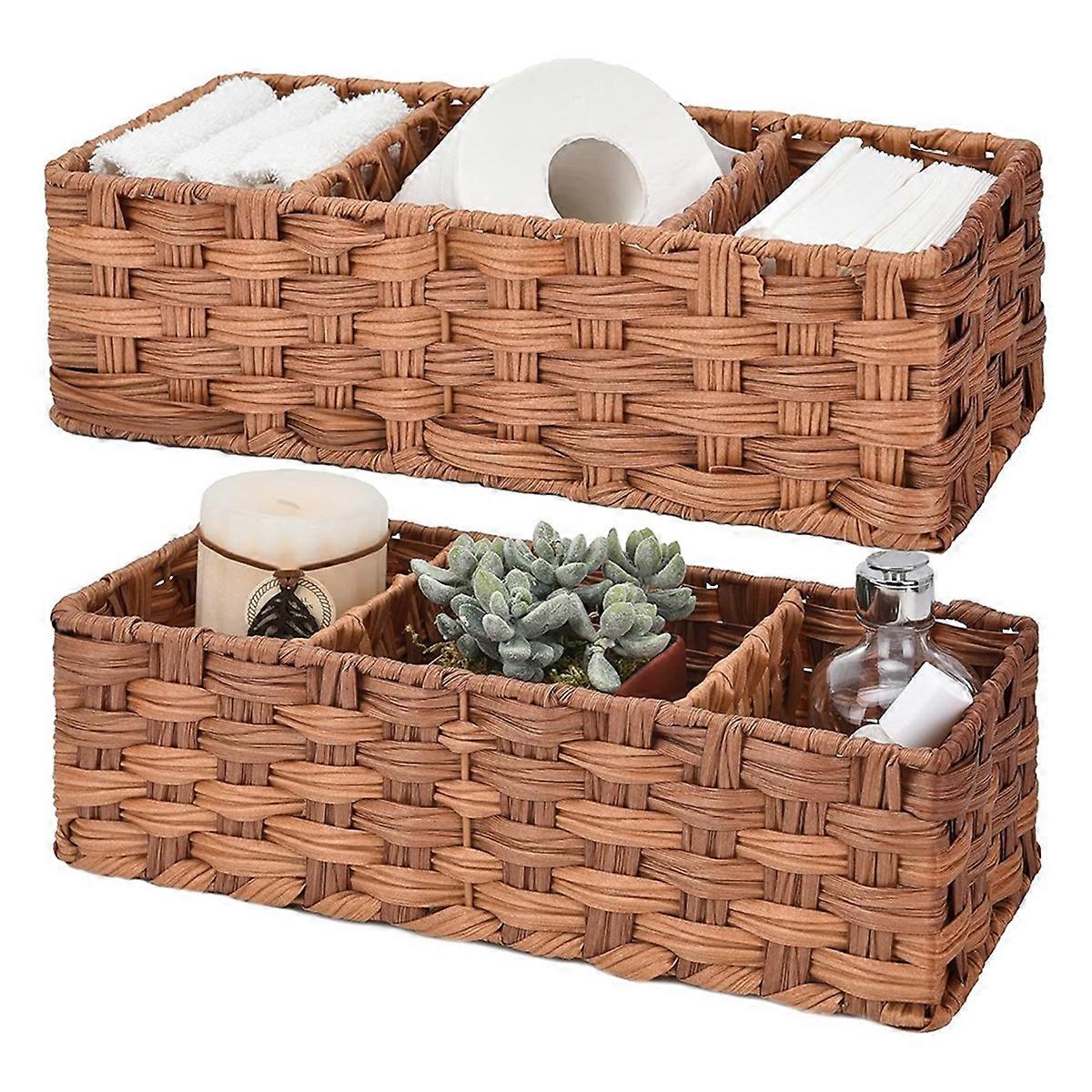 Bathroom Toilet Organizer, for Toilet Tank 3 Section 2Pack brown