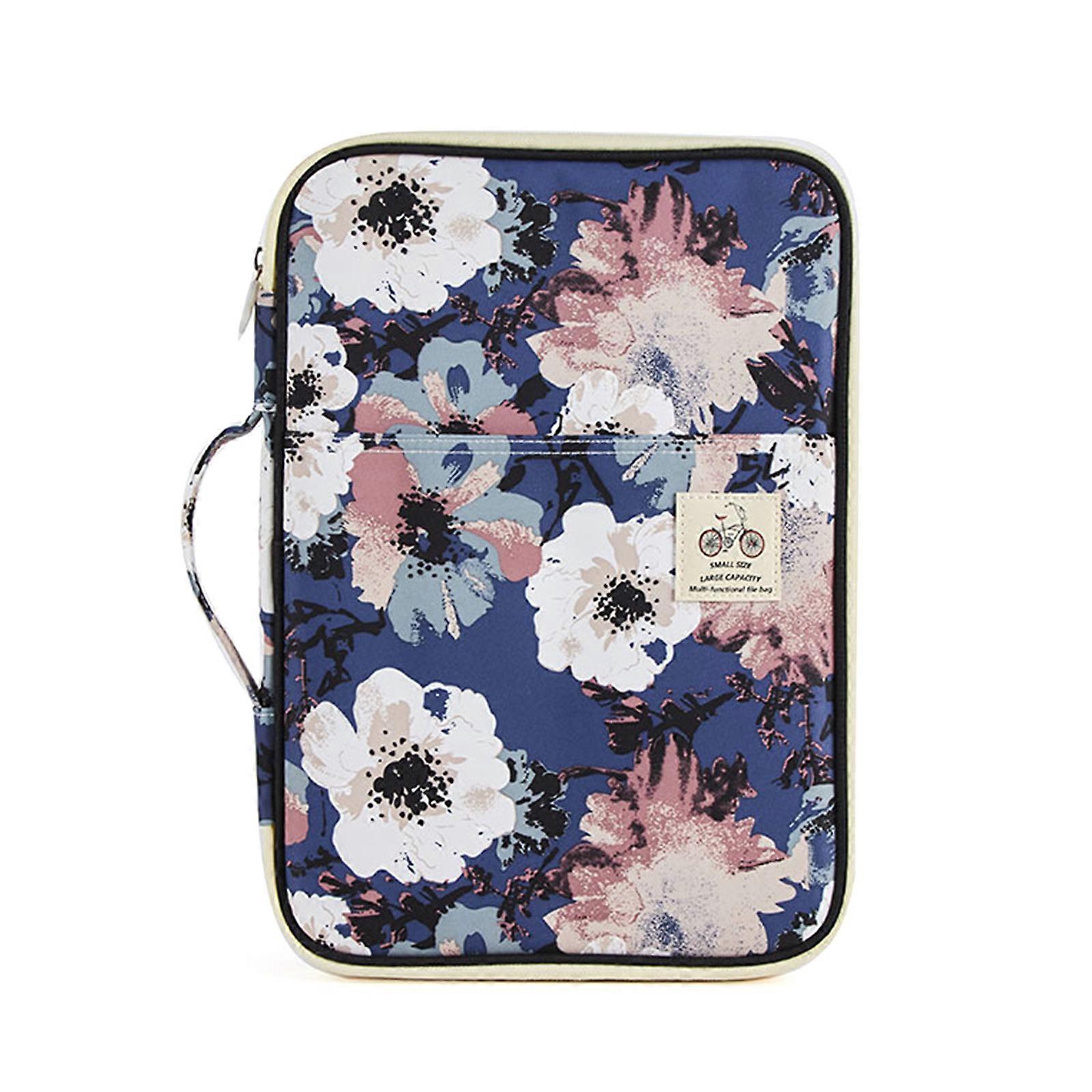 Multifunctional File Folder Bag File Document Folder Bag Waterproof File Bag for Business Travel Office Meeting white camellia