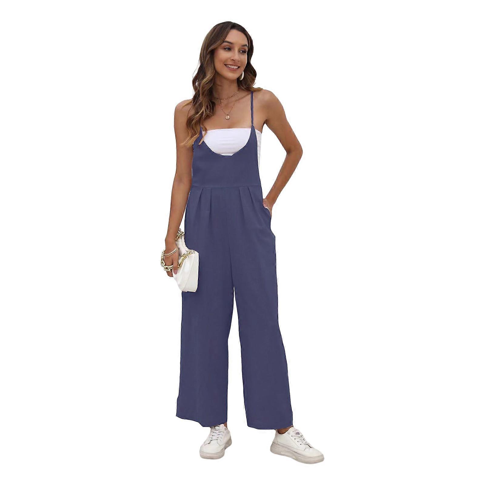 Womens Sweatpants Tracksuit Bottom Summer Jumpsuits Smocked Waist Lounge Pants High Waist Casual Wide Leg Haren Pants  navy blue XL