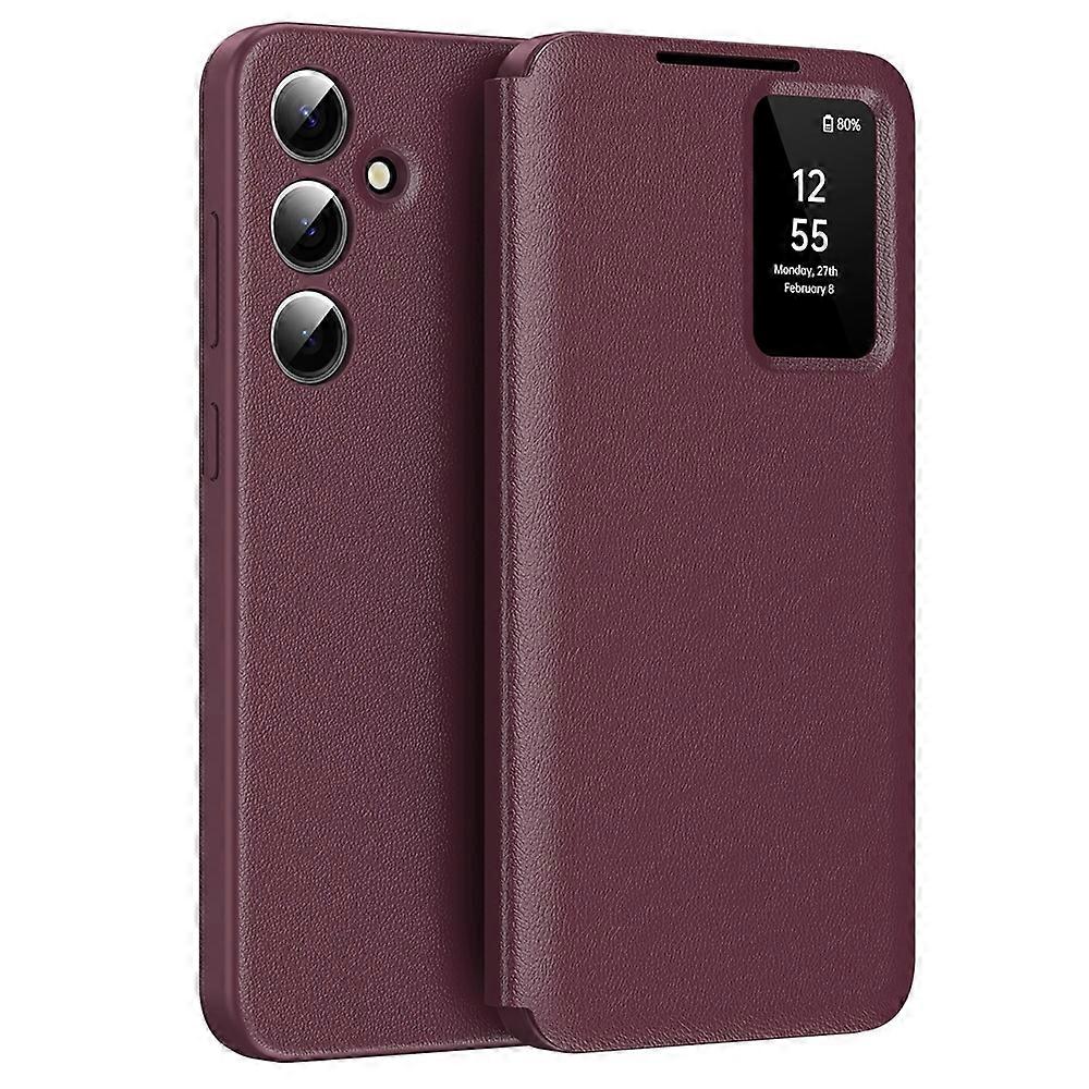 Pentru Samsung Galaxy A55 5G Husă Cu Suport De Card Smart View Fereastră Piele Husă Telefon - Roșu Vin