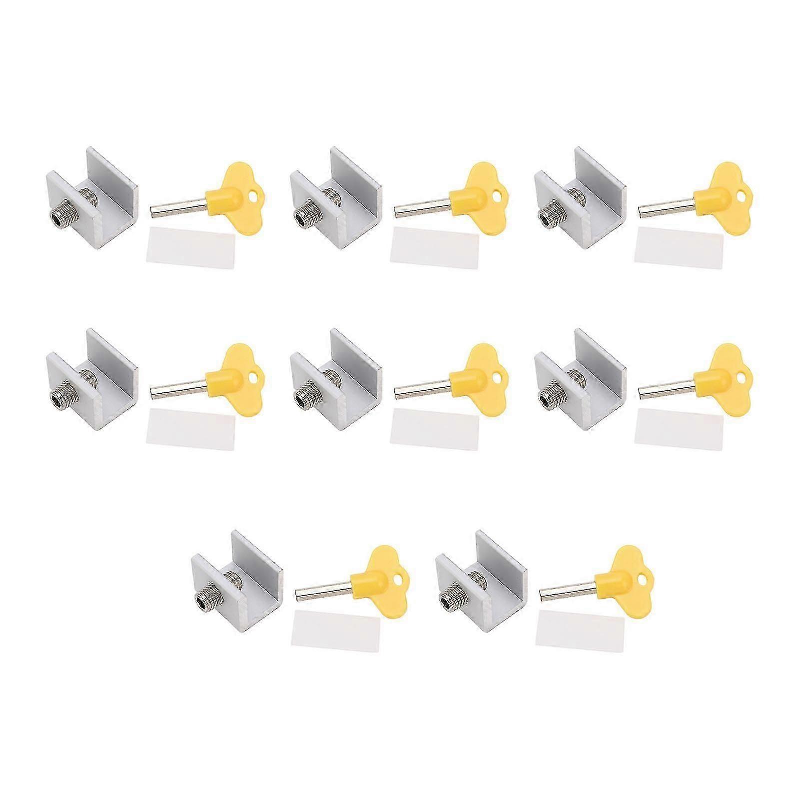 8 Sets Single Hole Adjustable Window Locks Aluminum Alloy Vertical Horizontal Sliding Lock Silver