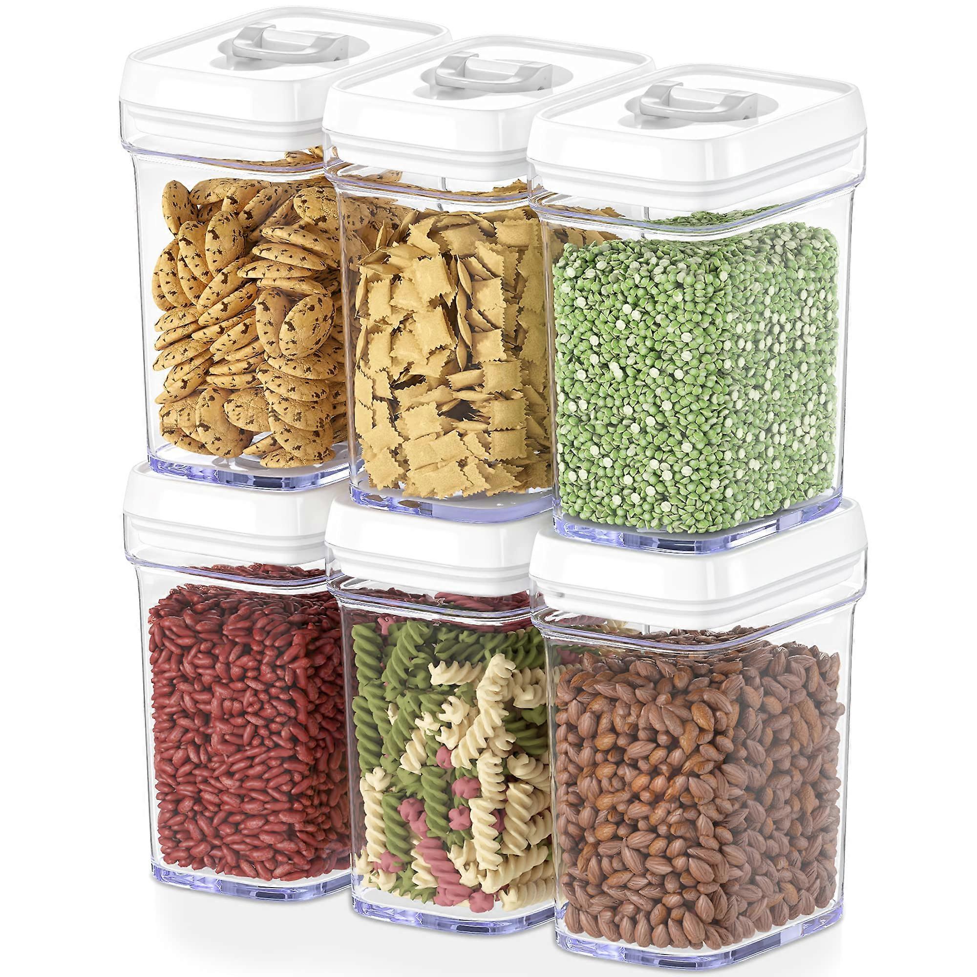 Airtight Food Storage Containers 6 Pack with White Lids - Clear BPA-Free Plastic Kitchen Pantry Organizers - Keeps Food Fresh and Dry