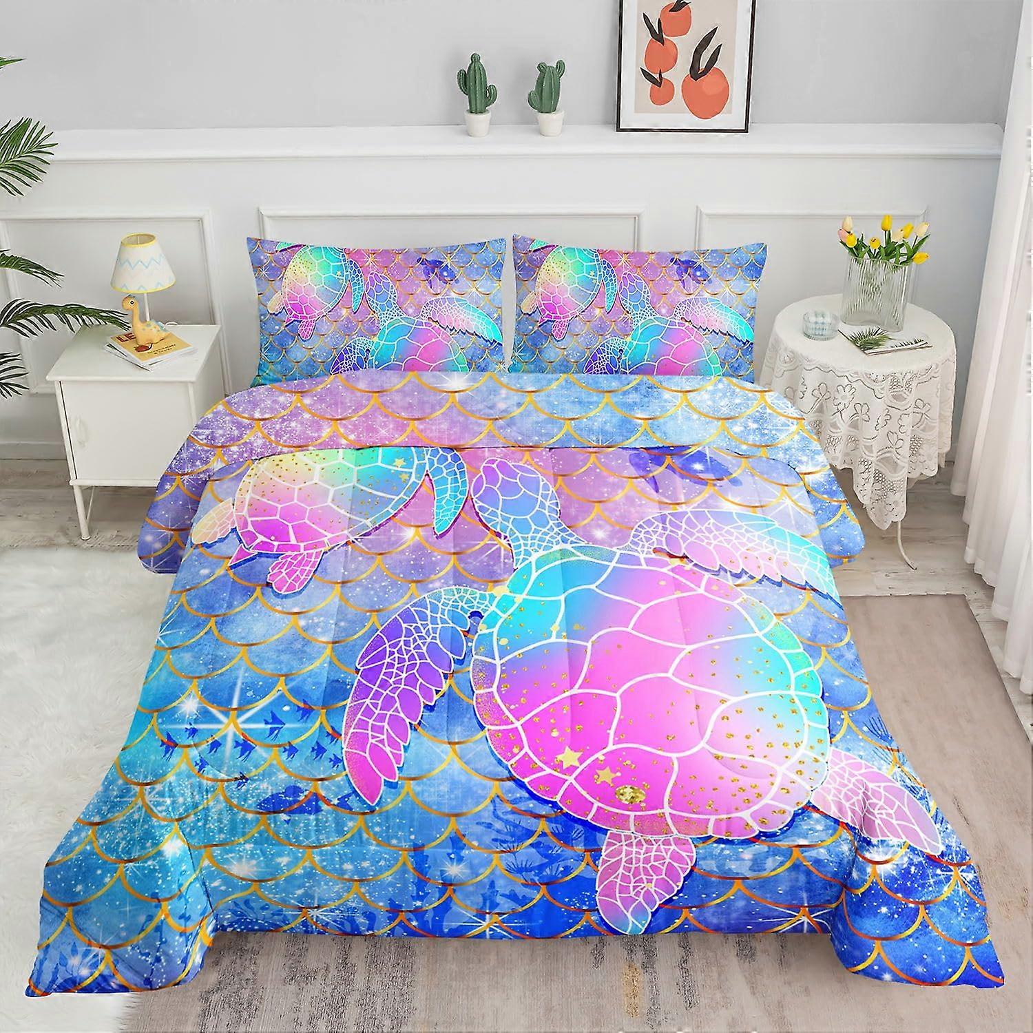 1 Set Watercolor Turtle Scales Printed Pattern Set Comforter for Bedroom All Season Twin Size