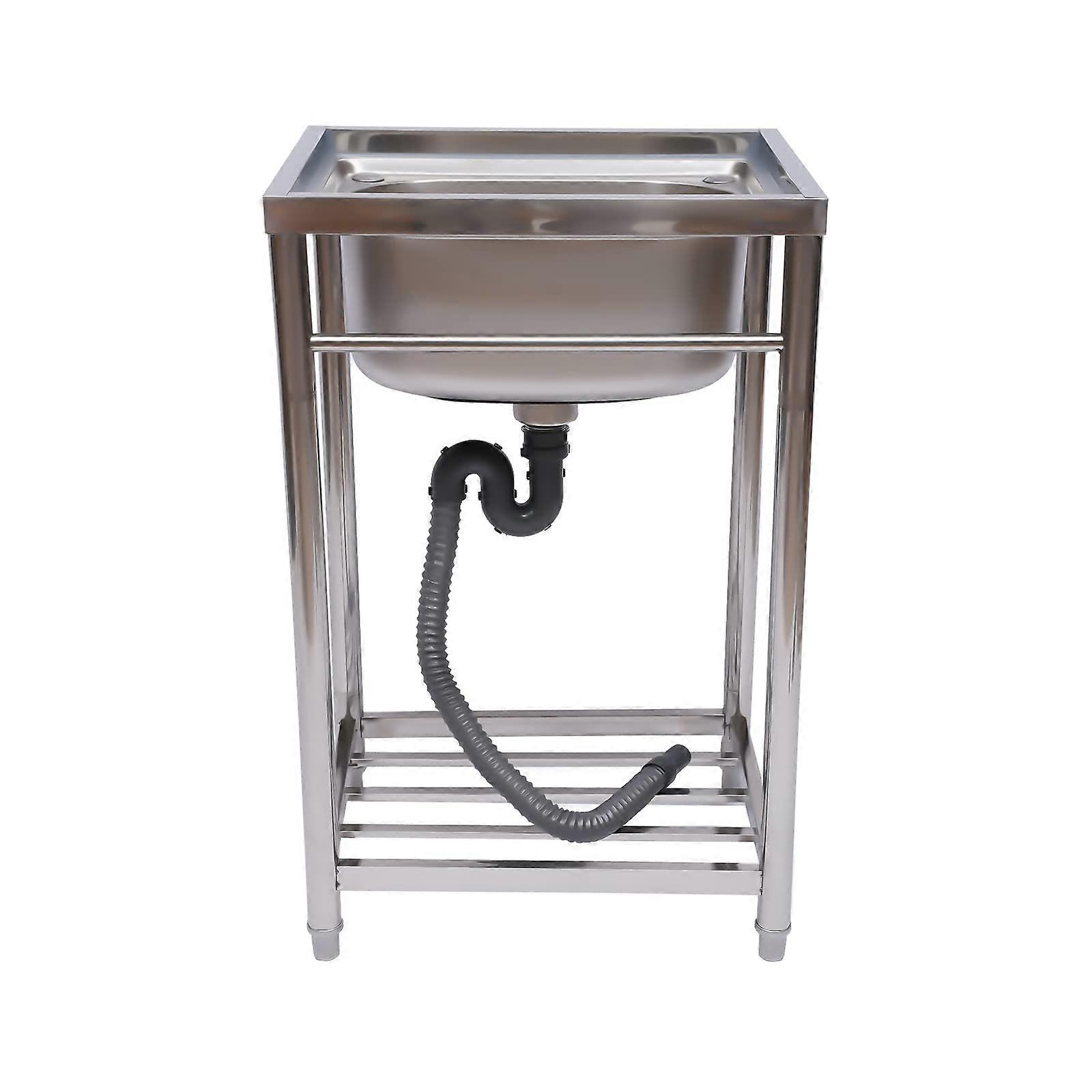 不锈钢厨房水槽，单碗实用水槽，带储物架的独立式准备洗手盆