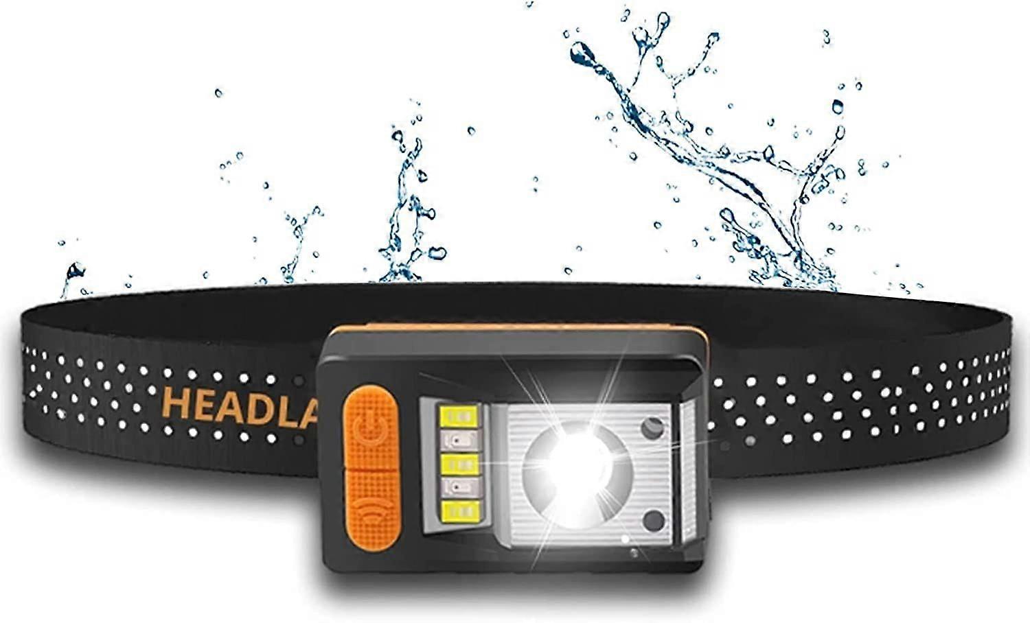 LED Head Torch, Lightweight Waterproof Headlamp with 6 Lighting Modes Super Bright Headlight, Motion Sensor Helmet Lights for Sports Cycling Running C