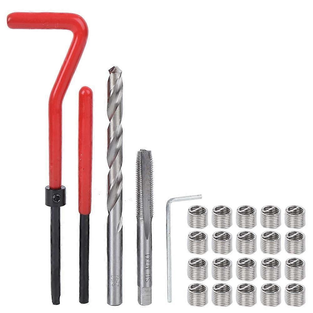 M7 Thread Repair Kit 25 Pcs Insert Coil Set for Auto Repair with Plastic Storage Box and Metric Tools