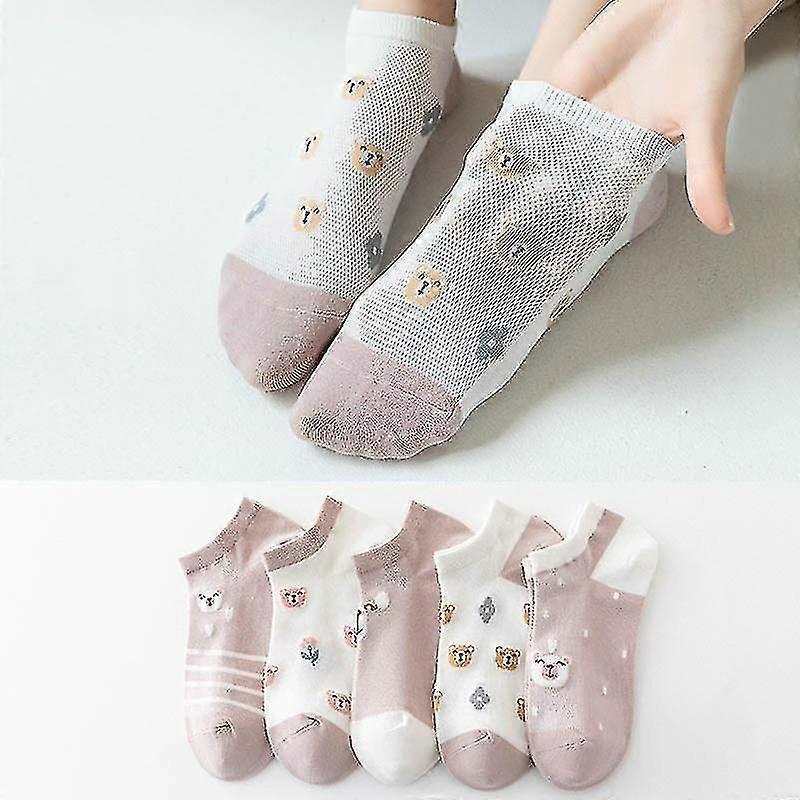 Floral Women's Cotton Red Panda Pattern Mesh Low Top Thin Socks
