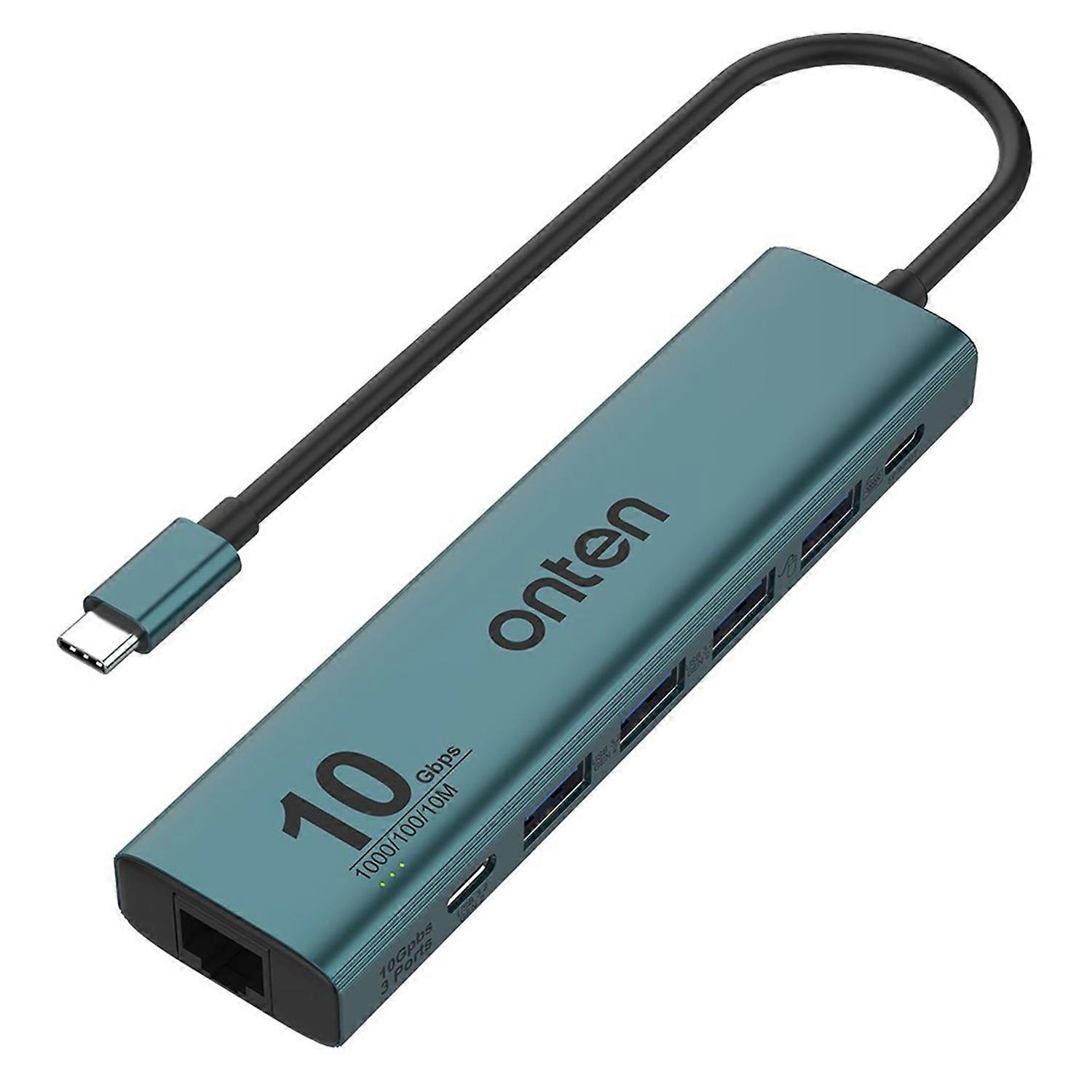 ONTEN UC616 USB-C to Gigabit Ethernet Adapter 3 USB3.2 Gen2+2 USB2.0+USB-C Power Port Hub