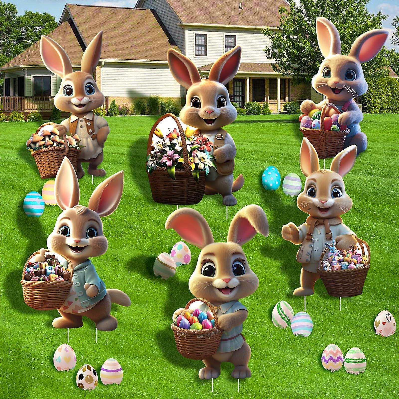 6 PCS Easter Bunny Decorations Outdoor  Large Bunny Yard Signs  Easter Decor with Stakes