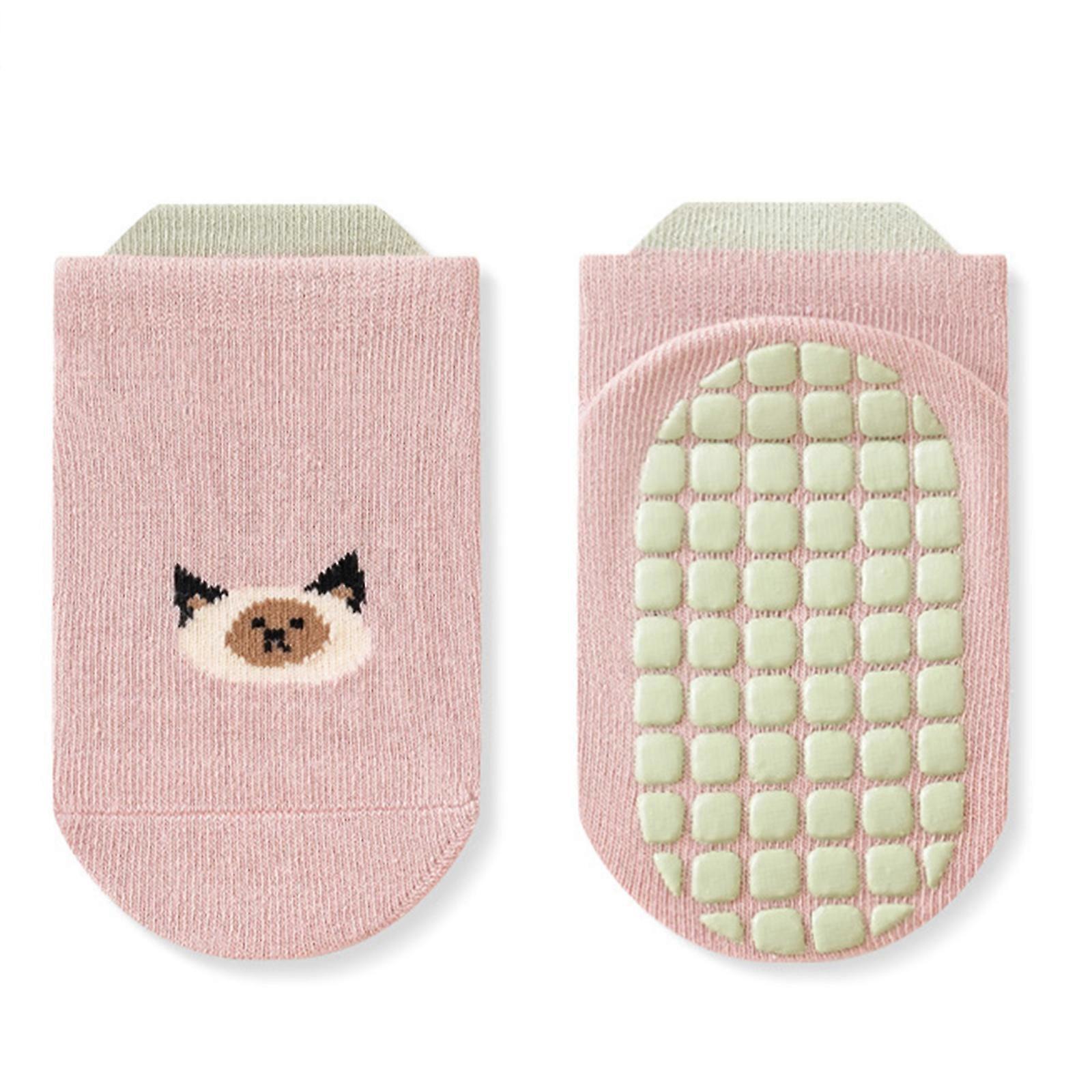 1 Pair Anti Skid Socks for Baby Soft and Comfortable Floor Socks Learning to Walk Hosiery with Cartoon Pattern Feature Pink S